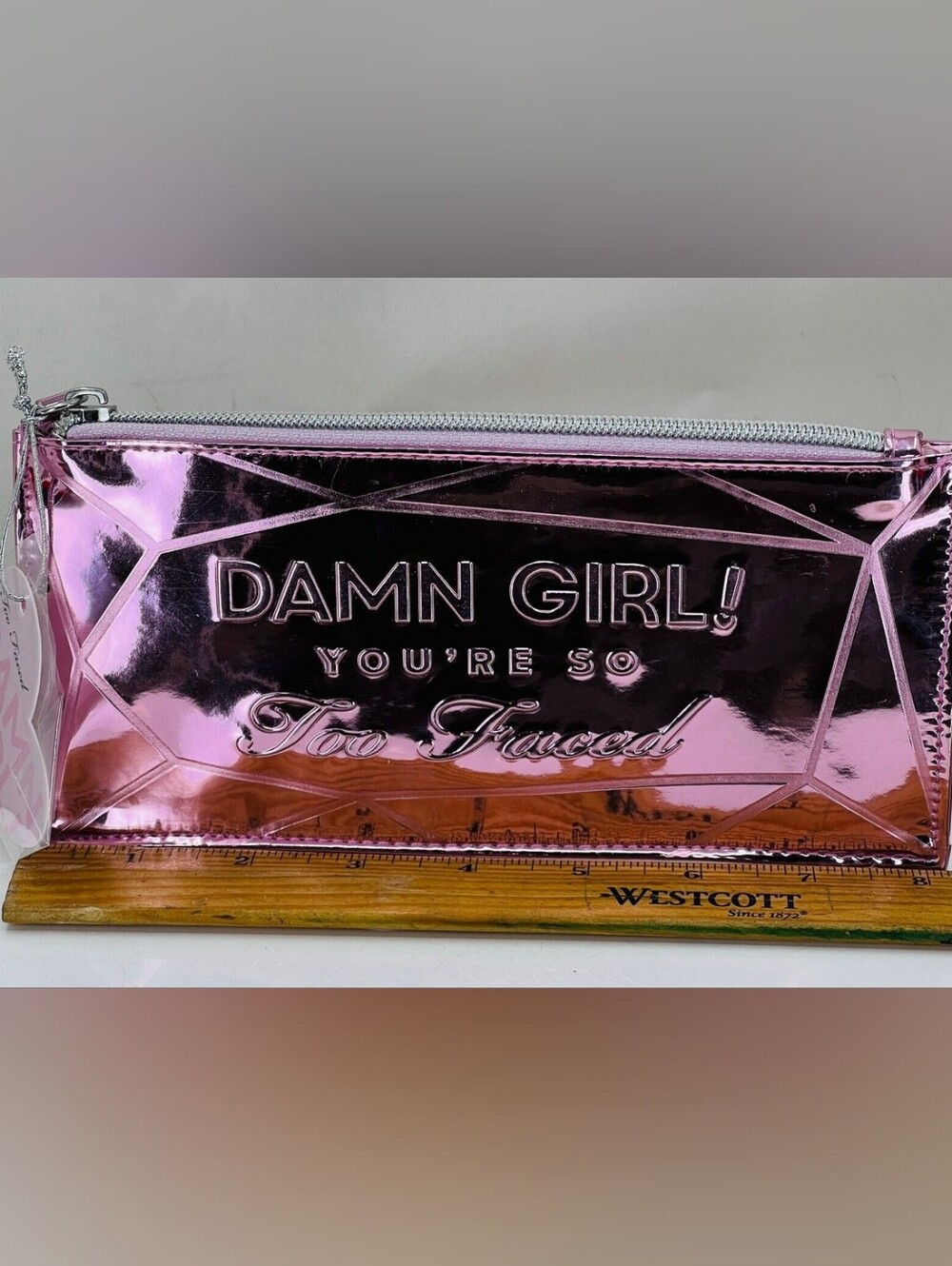 Too Faced Damn Girl You're so too faced Cosmetic Pouch MetallicPink NWT
